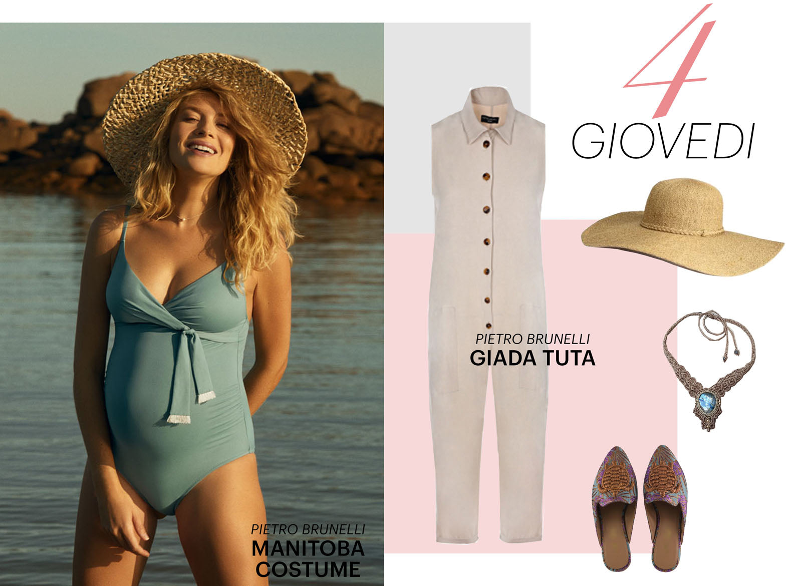 Guida di stile premaman per le vacanze, tuta premaman in lino, costume premaman