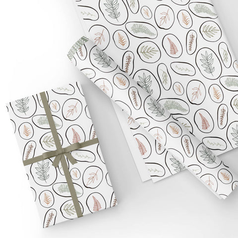 Botanical Sage Green Wrapping Paper Fern Floral Moth Nature Boho