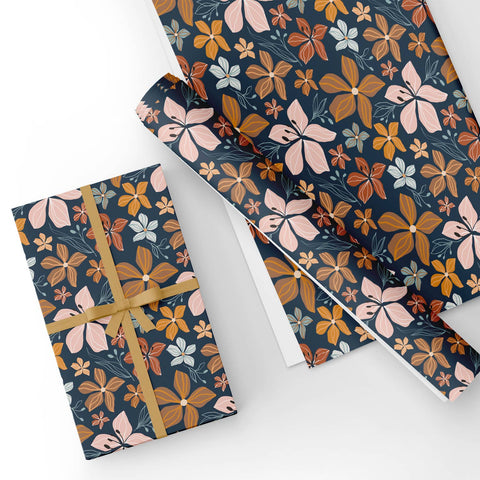 Custom Flat Wrapping Paper for Wedding, Birthday, Mothers Day, Congrats-  Elegant Lily Floral with Butterfly in Pink