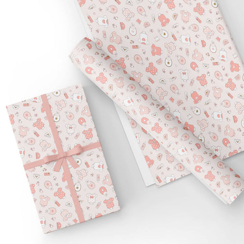 Pink White Gray Princess Elephant New Baby Wrapping Paper
