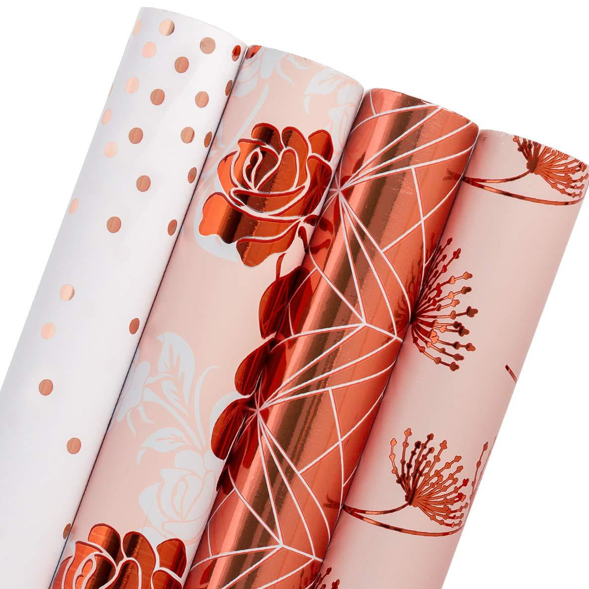 Rose Gold Foil Gift Wrapping Paper Roll 4 Rolls Set Wrapaholicgifts