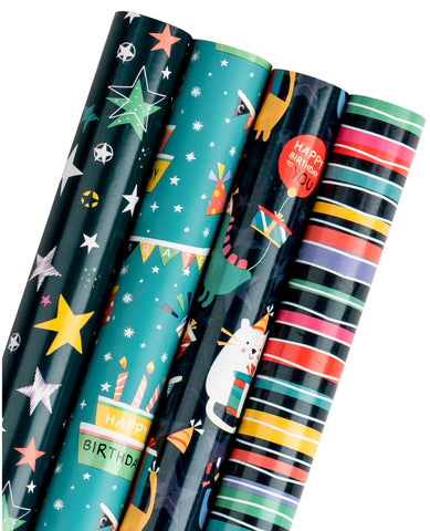 Birthday Wrapping Paper 4 Pack 100 sq.ft. Total Zoo – WrapaholicGifts