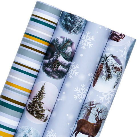  KIMOBER 4 Rolls Christmas Wrapping Paper,White Paper