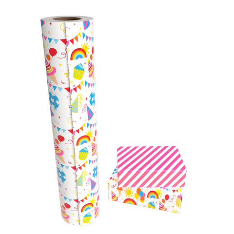 Foil Rainbow Stripe 'Happy Birthday' Wrapping Paper Roll 4ft x 30in