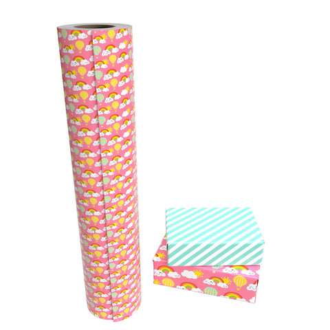 MAYPLUSS Christmas Reversible Wrapping Paper Jumbo Roll - 30 Inches x 100  Feet - Pink Snowflakes and Blue Stripe Design