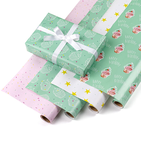 Capesaro Birthday Wrapping Paper Roll - 17 Inch X 120 Inch Per Roll - Gift  Wrapping Paper Mini Roll - 3 Colorful Design Gift Wrap Paper for Birthday
