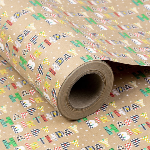 Birthday Wrapping Paper Mini Roll, Red & Yellow Design - 17 inch x