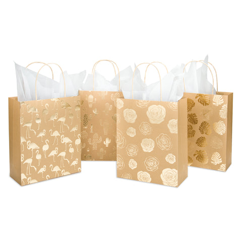 Medium Size Gift Bags - Thank you Gold Foil 12 Pack - 8 x 4 x 10