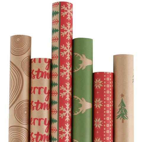 ilauke Christmas Wrapping Paper, Premium 8 Sheets Wrapping Paper,  Recycleable Brown Wrapping Paper with Christmas Tags, Fancy Xtmas Wrapping  Papers