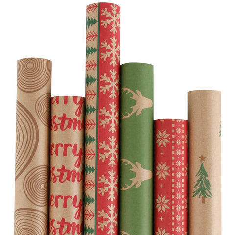 Pencil Sketch Christmas Kraft Wrap Paper 100% Recycled, 4 Rolls