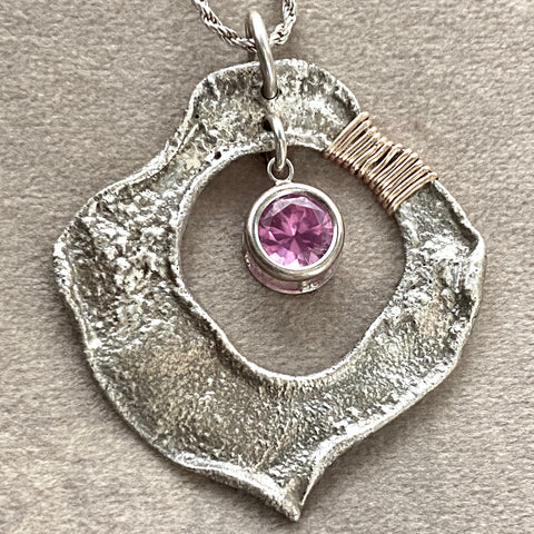 Silver Reticulated Pink Tourmaline Pendant