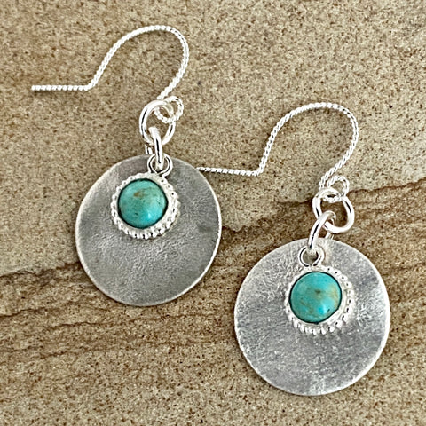 Sterling Disc Turquoise Earrings
