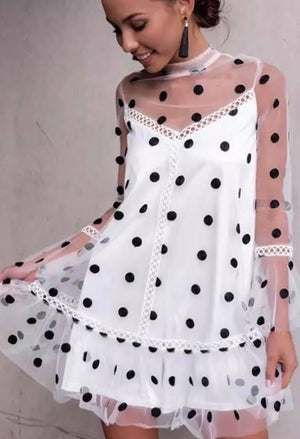 white sheer polka dot dress