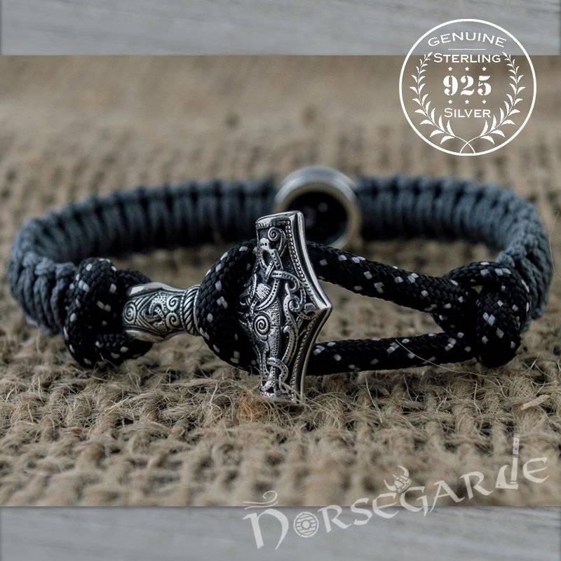 Handcrafted Coyote Paracord Bracelet with Mjölnir - Sterling Silver