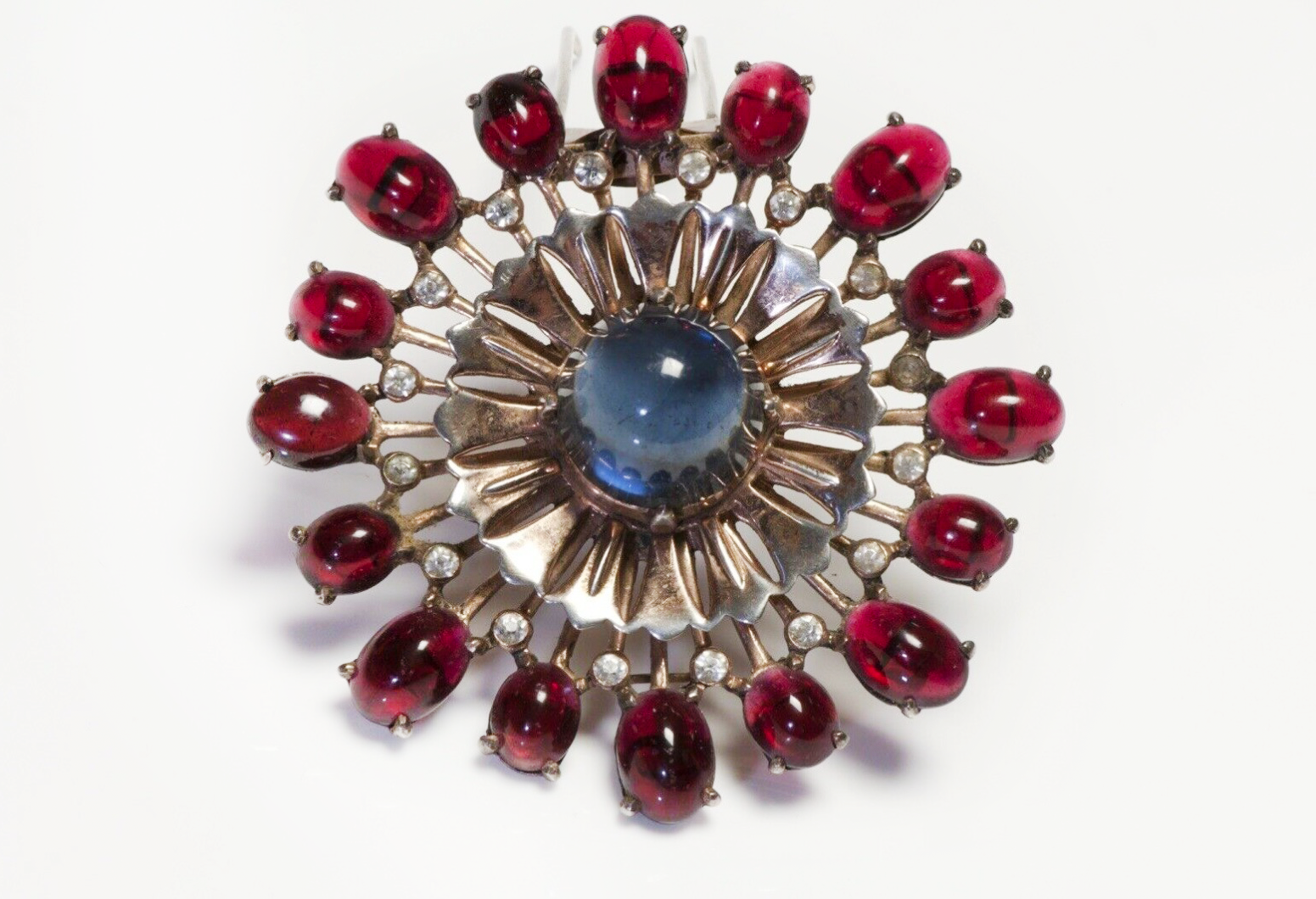 derosa-sterling-silver-red-blue-cabochon-glass-crystal-brooch