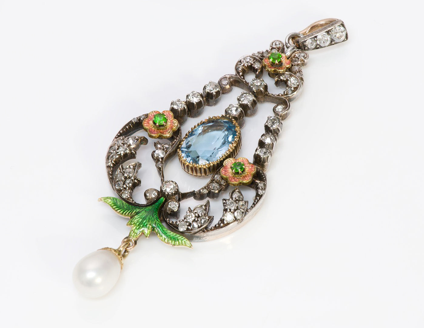 antique-aquamarine-diamond-demantoid-enamel-pearl-pendant