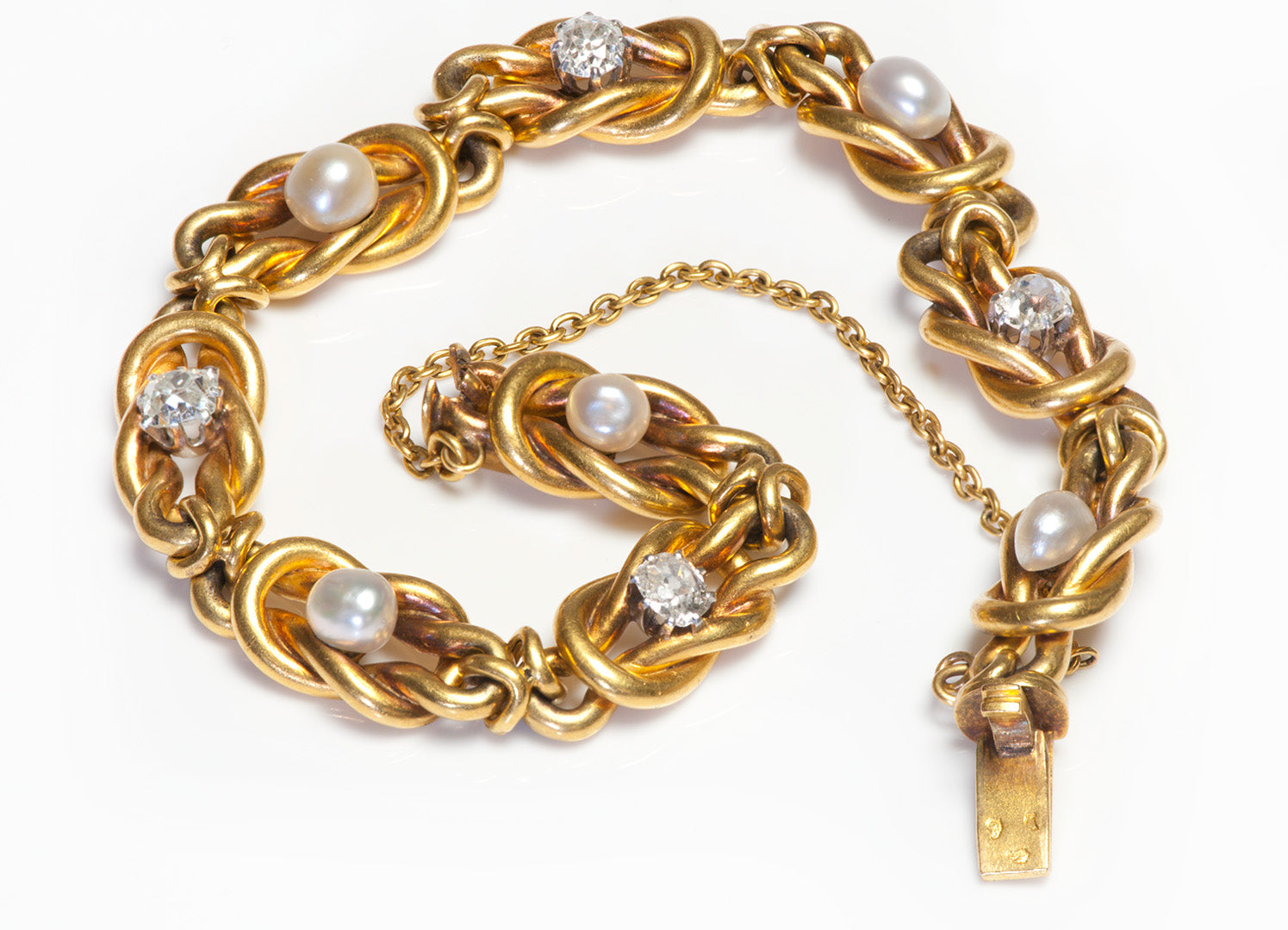 antique-18k-gold-old-mine-cut-diamond-pearl-bracelet