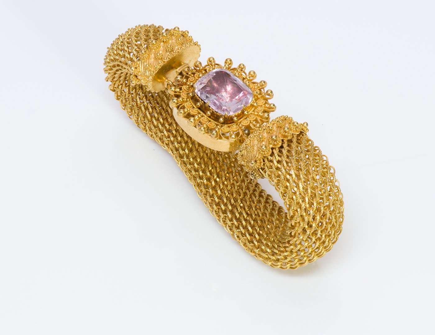 antique-1840s-pink-topaz-gold-mesh-bracelet