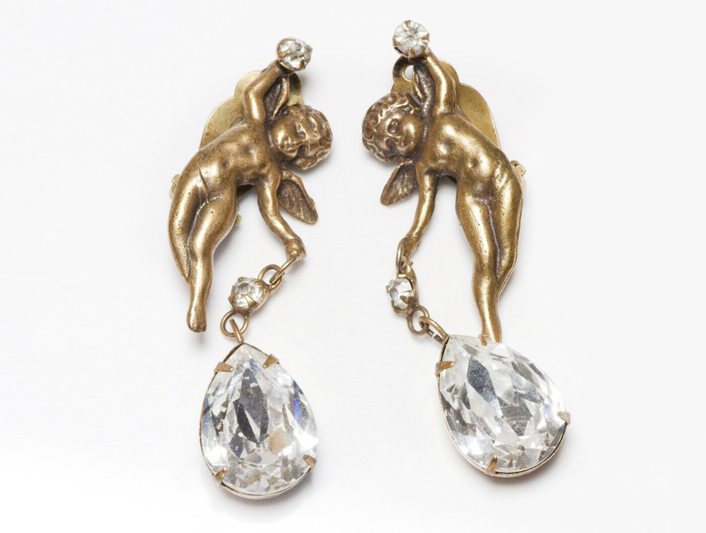 joseff-of-hollywood-1950-s-crystal-angel-cherub-drop-earrings