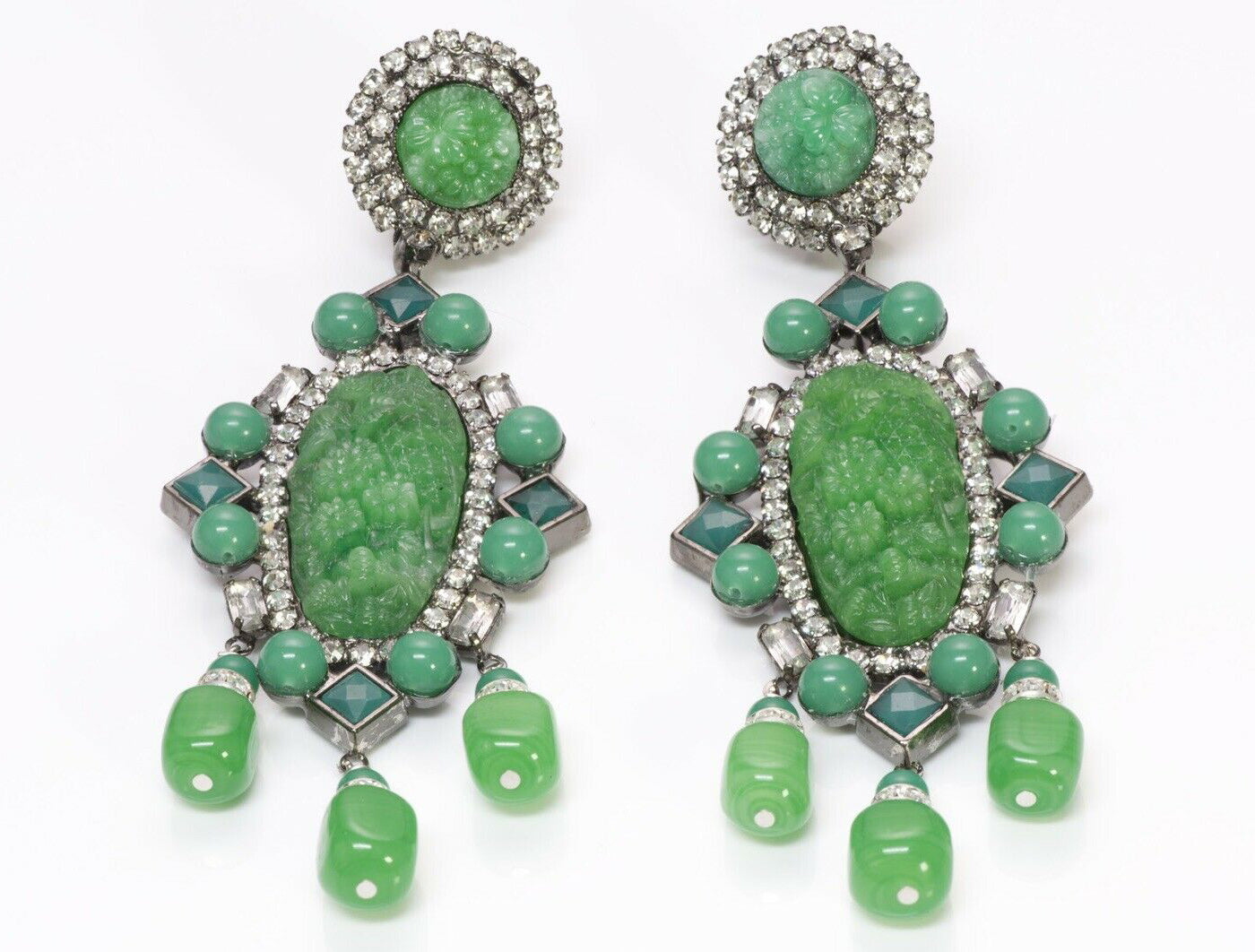 lawrence-vrba-faux-jade-carved-crystal-long-tassel-earrings
