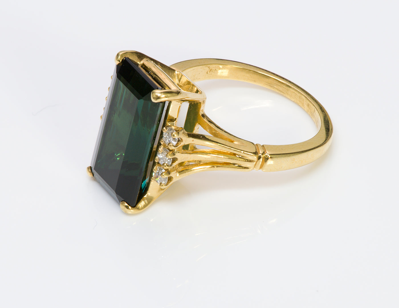 Tourmaline Diamond Ring 18K Gold vtg