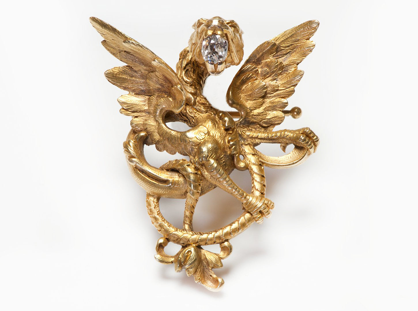 antique-french-18k-gold-diamond-griffin-pendant-brooch