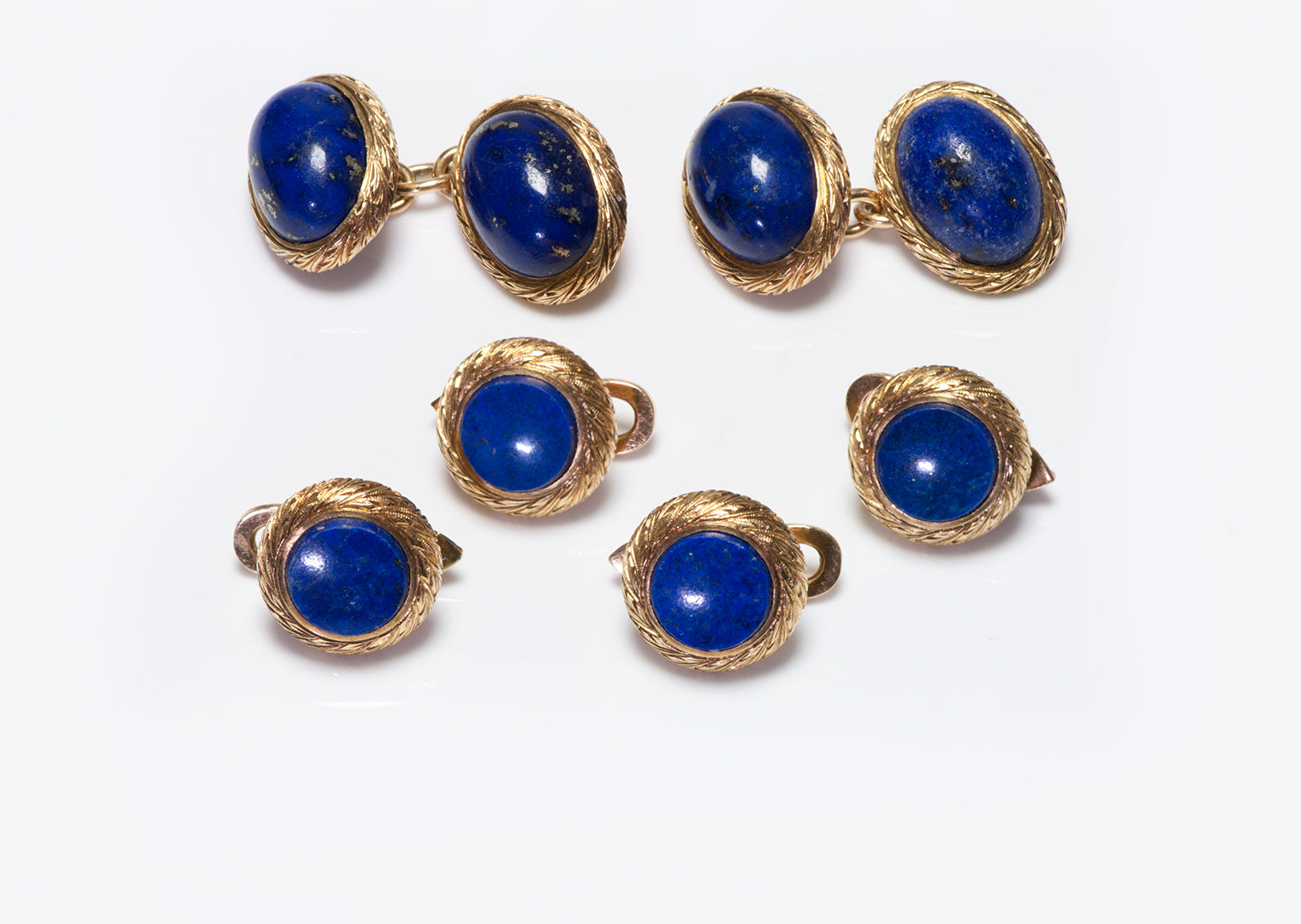 /vintage-18k-textured-gold-lapis-cufflink-4-stud-set