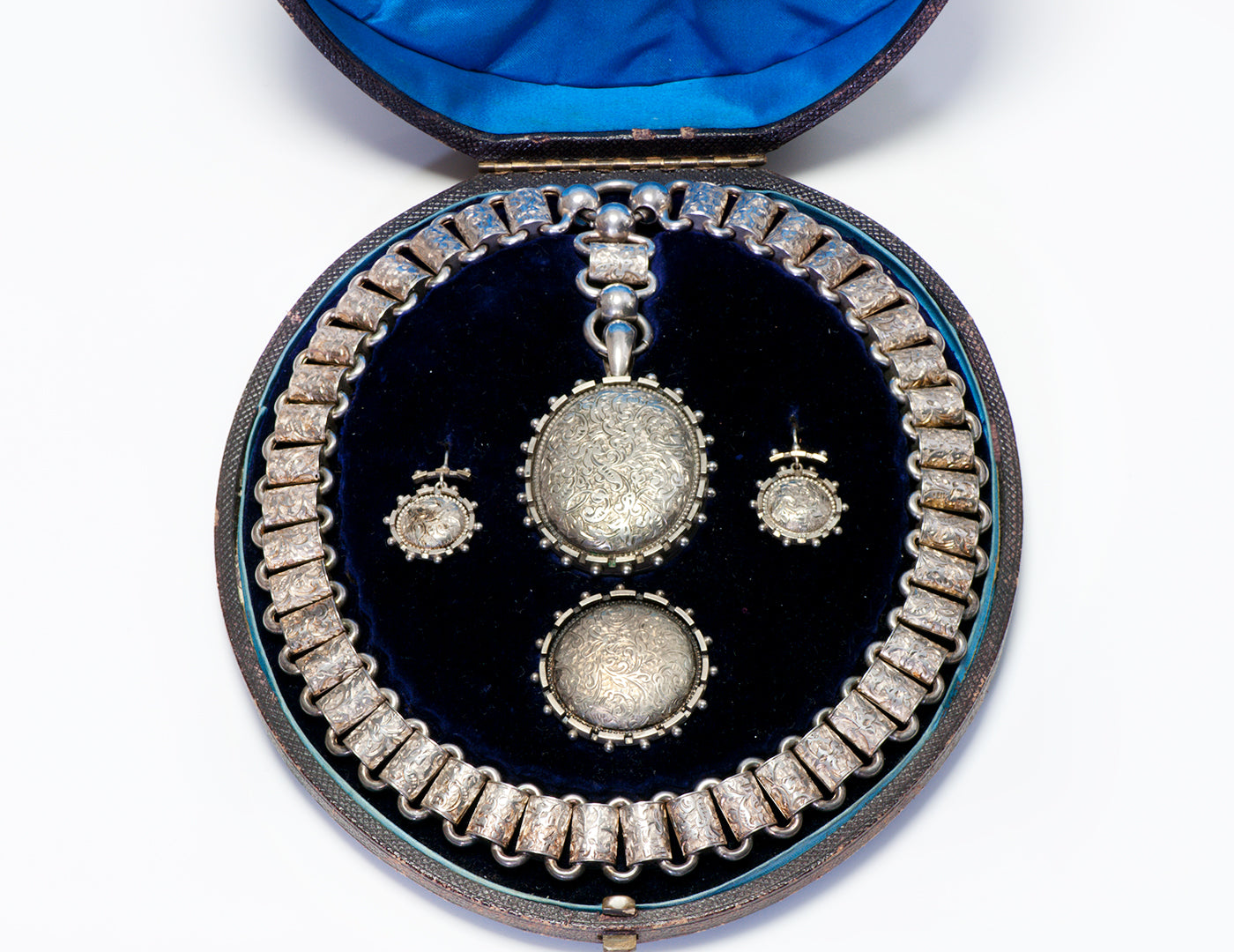 antique-victorian-silver-locket-necklace-and-brooch