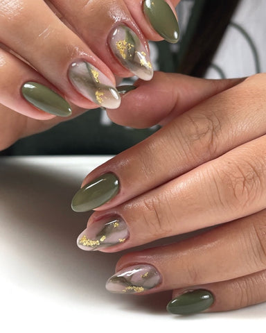 Russian manicure with nail foil designs