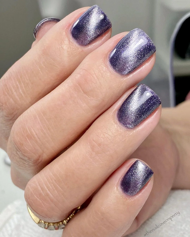 Russian manicure with purple cat eye gel polish