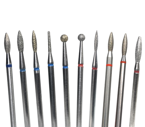 10 nail drill bits ranging from ball to flame