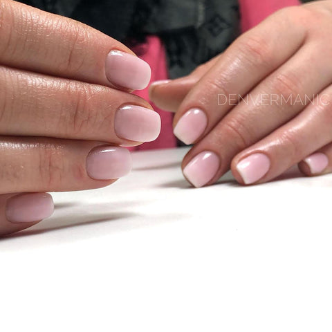 Pink and white ombre nail designs, Russian manicure performed for perfect cuticles