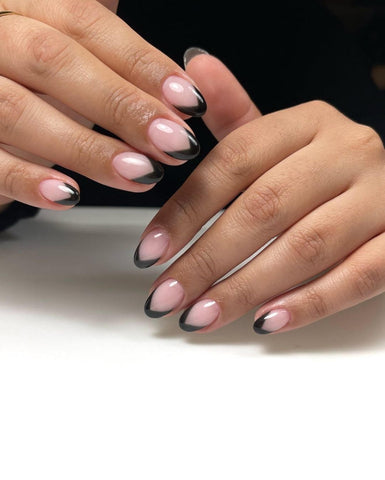 French manicure with black tips, Russian manicure performed for perfect cuticle work