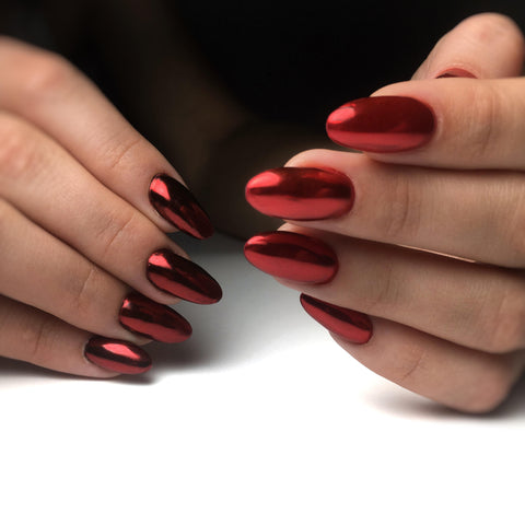 Red chrome nails, metallic nails