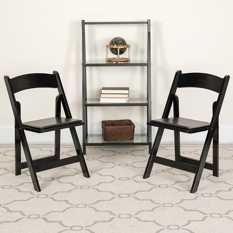 black wooden folding chairs