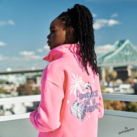 model with pink jacket
