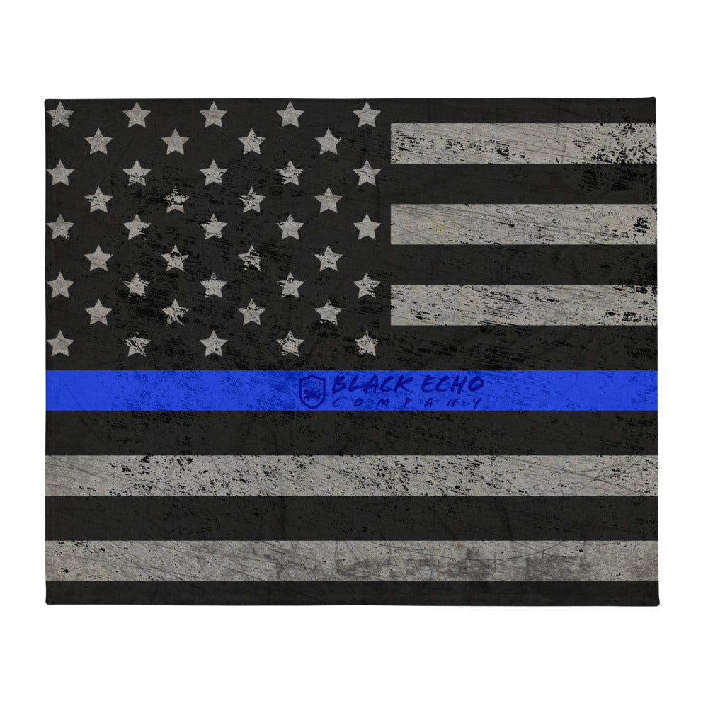 Bec Thin Blue Line Flag Throw Blanket Black Echo Company