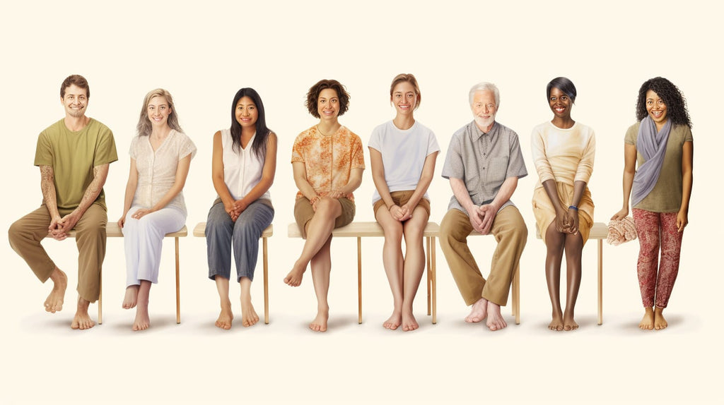 an image showcasing a diverse group of individuals receiving various treatments for neuropathy in their legs and feet