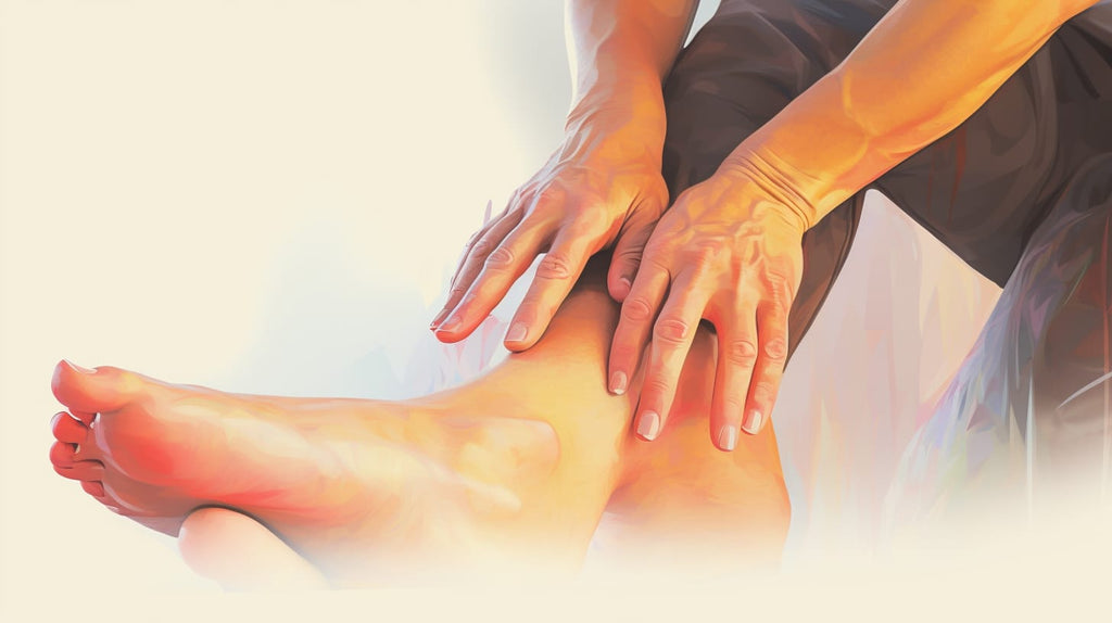 an image showcasing a person receiving a professional foot massage, with a skilled therapist applying pressure to specific points on the feet