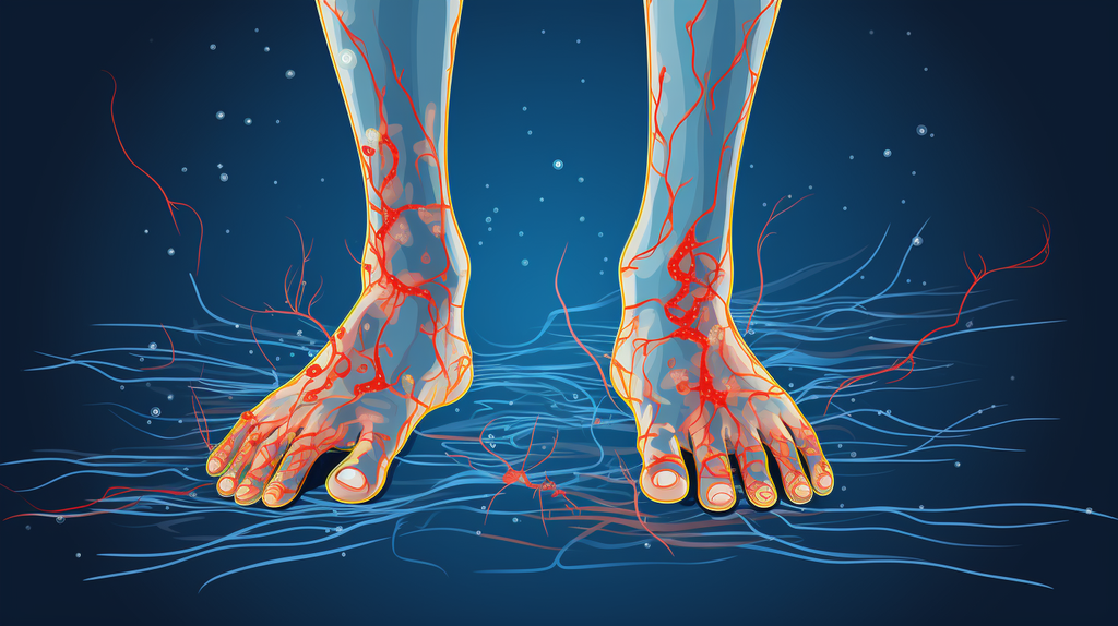 an image depicting a person with numb, tingling feet, showing signs of Autonomic Neuropathy
