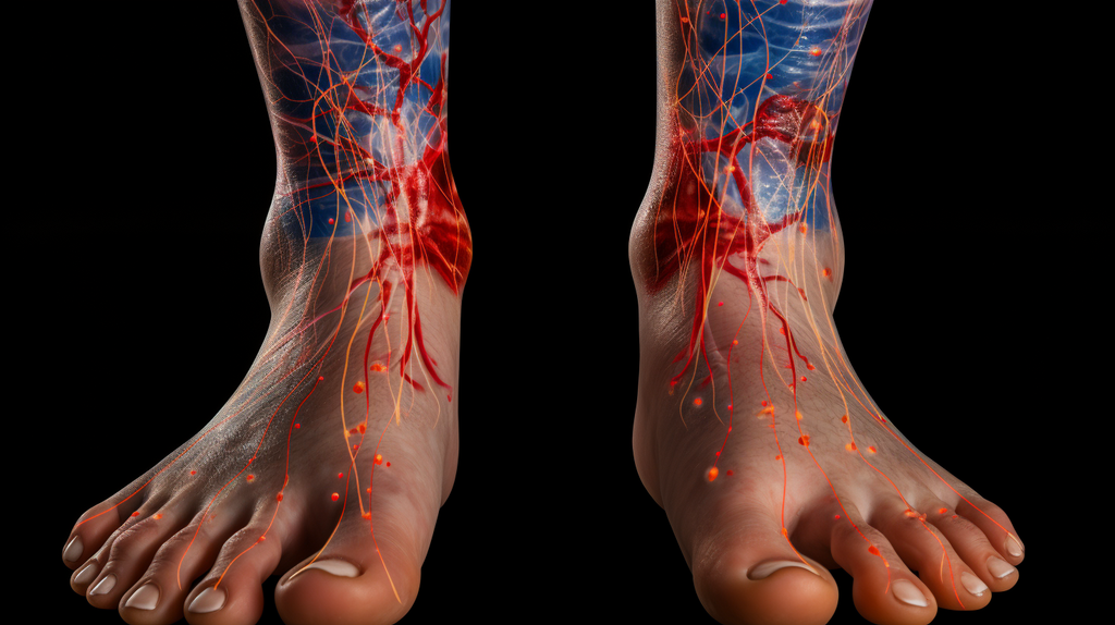 an image depicting a person with diabetes experiencing Cardiovascular Autonomic Neuropathy in their feet