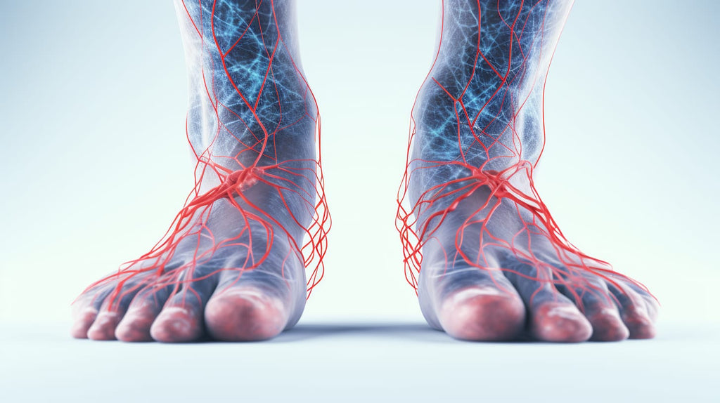 image showcasing a close-up of a person's feet, highlighting the feet's blood vessels and nerve endings