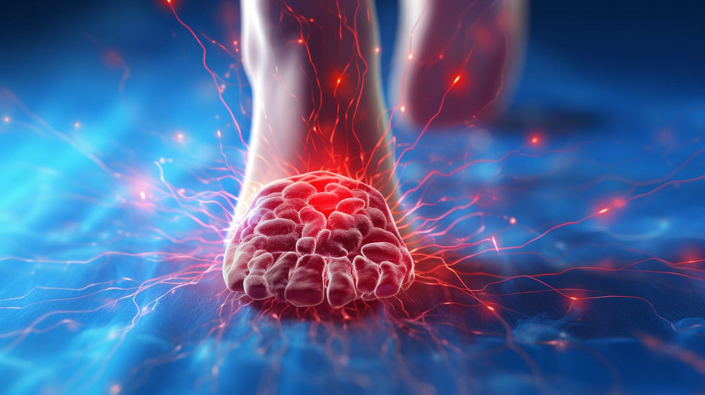 image showcasing a close-up of a foot with tingling sensations, highlighting redness, swelling, and numbness