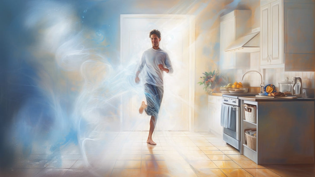 an image that depicts a person with a calm expression engaging in daily activities such as walking or cooking, while subtly conveying the challenges of living with neuropathy