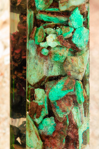 Raw Chrysoprase in a Jar - Copper Bug Jewelry