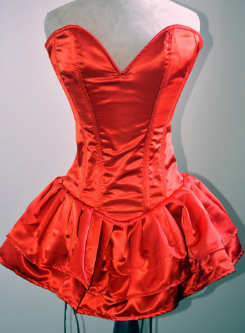 red satin corset dress