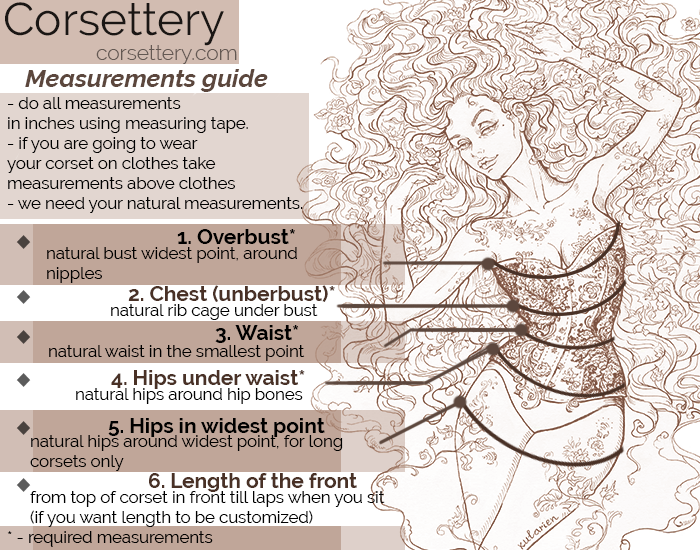 Corsets sizes and measurements – Corsettery Authentic Corsets USA