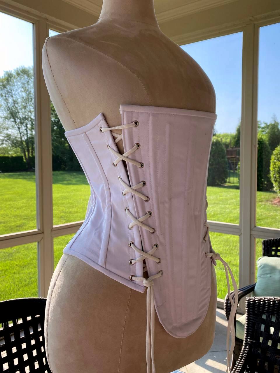 White Cotton Coutil Handmade Victorian Hourglass Sweetheart Overbust Corset  -  Sweden