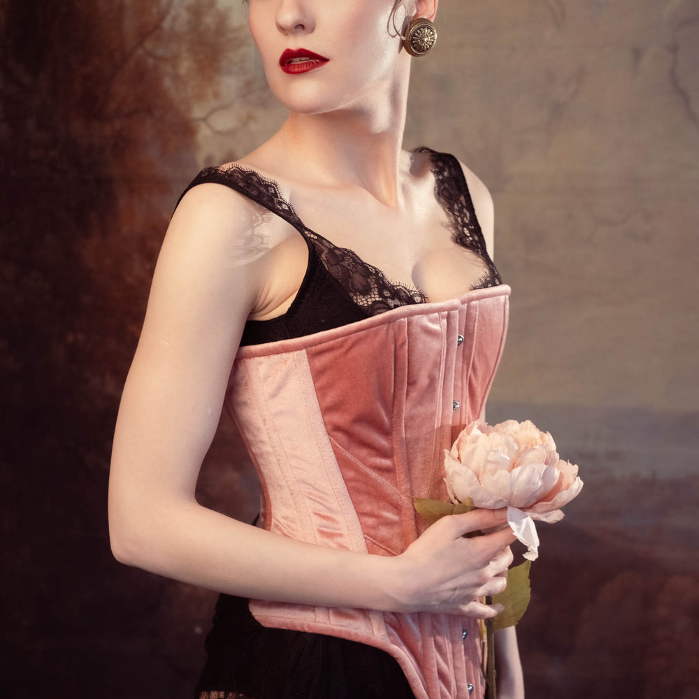 Overbust satin corset with classic busk. Gothic Victorian