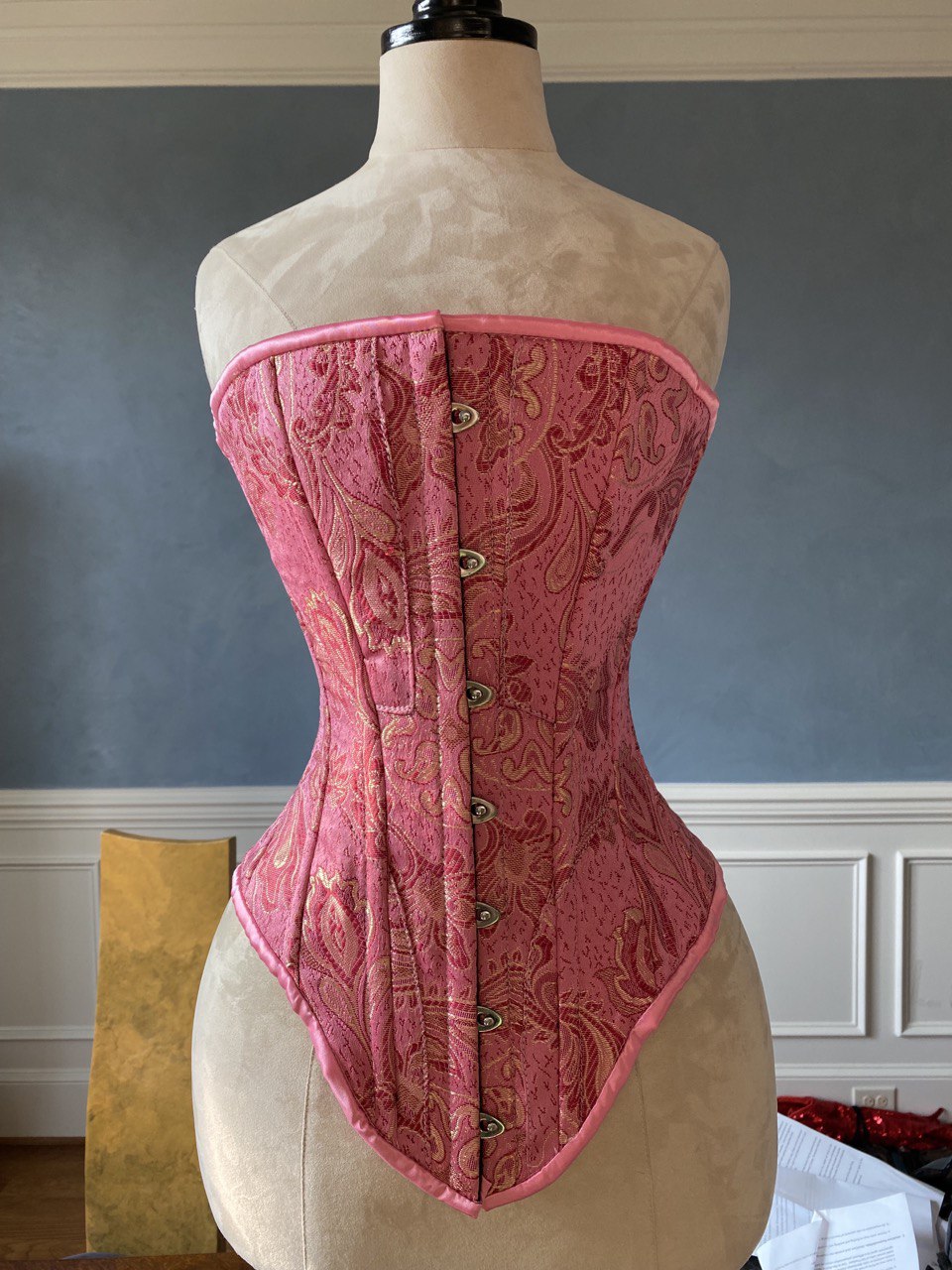 Historical Pattern Edwardian Overbust Corset From Pink Brocade Steelb Corsettery Authentic 3471